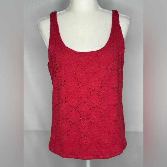 White House Black Market Tops - White House Black Market Fuchsia‎ Lace Tan Top Cottage-core Sz XL